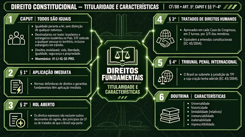 Mapa mental de Direito Constitucional sobre direitos fundamentais
