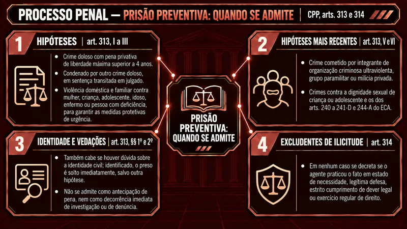 Mapa mental de Processo Penal sobre as hipóteses da prisão preventiva